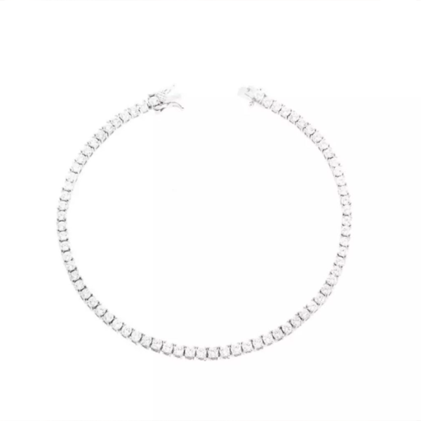 Pulseira Riviera Prata 925 com banho ródio branco micro corações 17cm