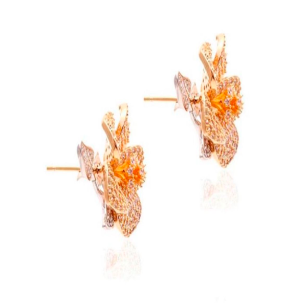 Brinco ear jacket Flor Banho ouro 18k Zircônias e pérola