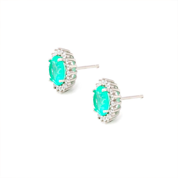 Brinco princesa Prata 925, banho ródio branco Esmeralda colombiana fusion Zircônias 3g 1cm