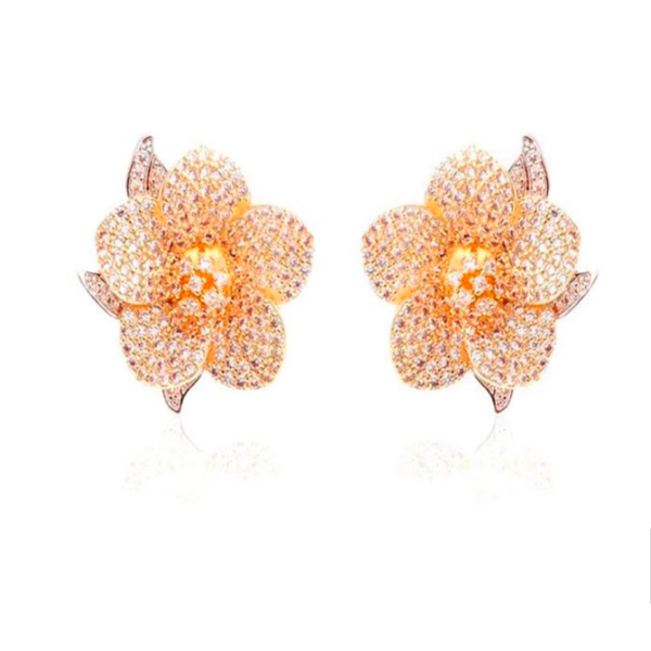 Brinco ear jacket Flor Banho ouro 18k Zircônias e pérola
