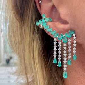 Earcuff com piercing  Prata 925 Zircônia e esmeralda colombiana fusion