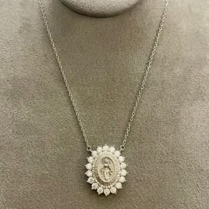 Colar N. Sra das Graças Prata 925 Ródio branco Moissanite